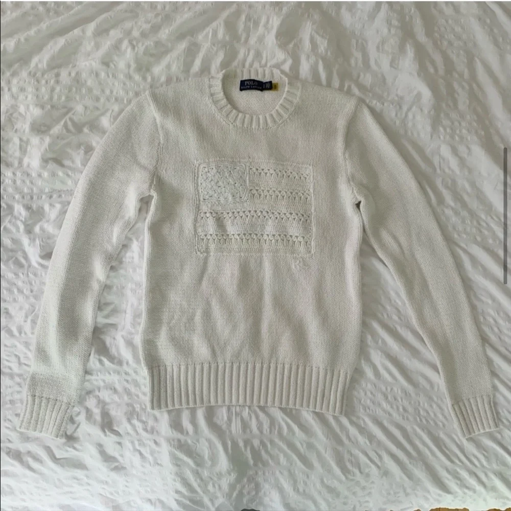 New Ralph Lauren American Flag White Sweater - Picture 6 of 12